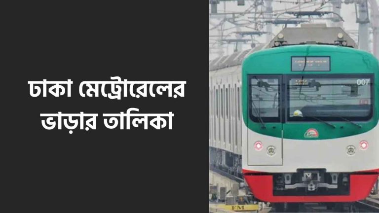 ঢাকা মেট্রোরেলের ভাড়ার তালিকা